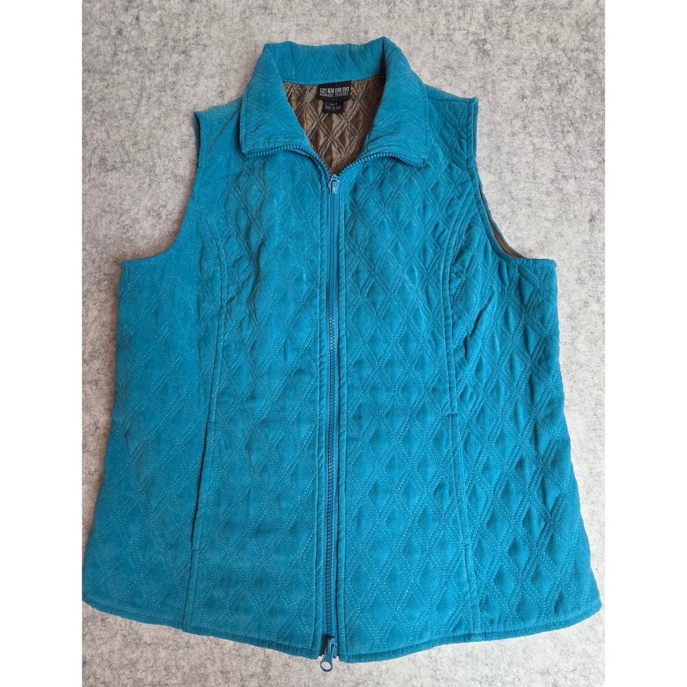 Nomadic Traders NTCO Womens Turquoise Blue Diamond Quilted Full Zip Vest Small